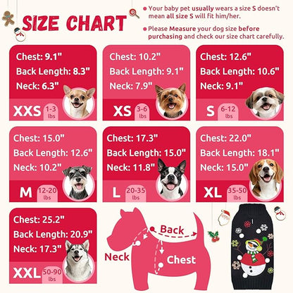 Christmas Dog Sweaters Xmas Pet Outfit Clothes Cute Black Snowman Costume Puppy Cat Knitted Jumpers (XXS,Black Snowman)