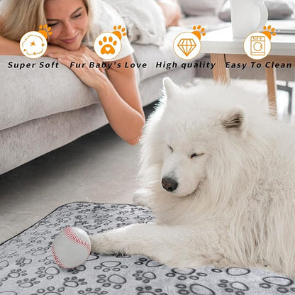 LOKOZ 3 Pack Dog Blankets for Small Dogs, 24" x 32" Soft Paw Print Fleece for Puppy Cats, Washable Pet Throw Blanket for Bed Couch