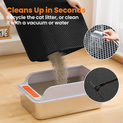 Cat Litter Mat, 24x18 Inches Large Double Layer Honeycomb Cat Litter Trapping Mat, Non Slip Waterproof Urine Proof Cat Litter Box Mat for Floor, Kitty Litter Rug, Cat Supplies, Black