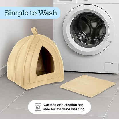 Cat House Indoor Cat Bed with Removable Foam Cushion, Plush Cat Tent Bed for Small Pets, Comfortable Cozy Hideaway for Cats, Kittens, Rabbits, Guinea Pigs, Ferrets, Hedgehogs, by PETMAKER