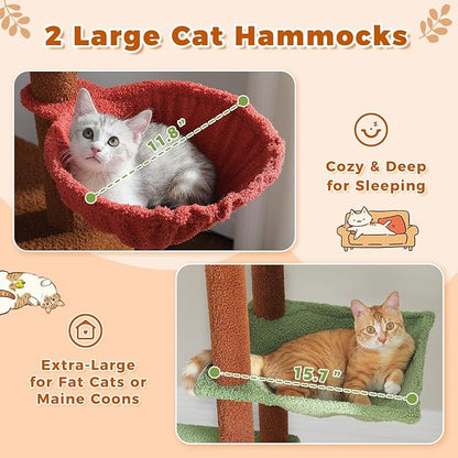PETEPELA Floor to Ceiling Cat Tree, Adjustable 90.5''-100.4'' Cat Tower Mushroom Climbing Tree with Scratching Posts, Spacious Condo and Large Hammock for Indoor Cats Large Adult, Brown