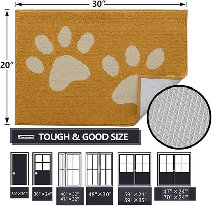 Buganda Dog Door Mat for Muddy Paws, Absorbent Dirt Trapper Washable Indoor Doormats, Non Slip Low-Profile Mud Mat for Dogs, Front Entrance Doormat for Inside Floor (48x30 Inches, Yellow)
