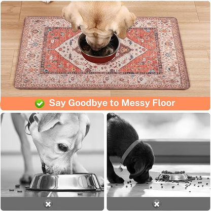Absorbent Pet Dog Bowl Mat for Food and Water, Pet Cat Food Feeding Mat with Non Slip Rubber Backing, Dog Food Mats for Floors Waterproof, 12"x20"