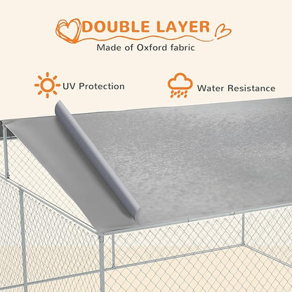 PawHut Outdoor Dog Kennel, Heavy Duty Dog Run Outdoor Fence with Waterproof Cover, Galvanized Chain Link, Secure Lock, for Large Breeds, Chickens, Ducks, 15' x 15' x 7.5'