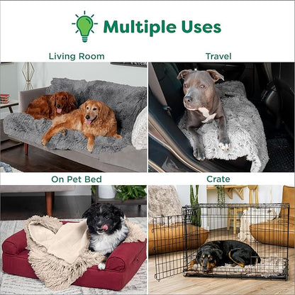 Furhaven Waterproof Throw Blanket for Dogs & Indoor Cats, Washable - Shaggy Plush Calming Long Faux Fur & Velvet Dog Blanket - Driftwood, Small (Pack of 2)