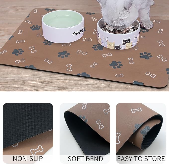 Pet Cat Dog Food Mat Non Slip Mat for Dog Water Bowl Mat Quick Dry Absorbent Cat Feeding Mat, 24 * 16.9 in, Blue