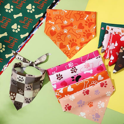 Kacctyen 50 Pcs Dog Bandanas Bulk Large Bandanas for Dogs Grooming with Dog Paws Pattern Adjustable Pet Triangle Scarf Bib Washable for Small Medium Large Puppy Cats Pets Costume Accessories