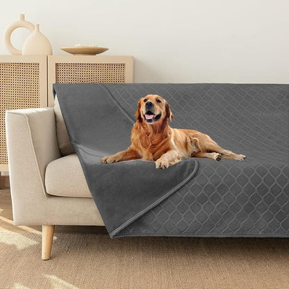 fuguitex Waterproof Dog Blanket Bed Cover Dog Crystal Velvet Moroccan Fuzzy Cozy Plush Pet Blanket Throw Blanket for Couch Sofa(82 * 82 inch, Dark Grey+Grey)