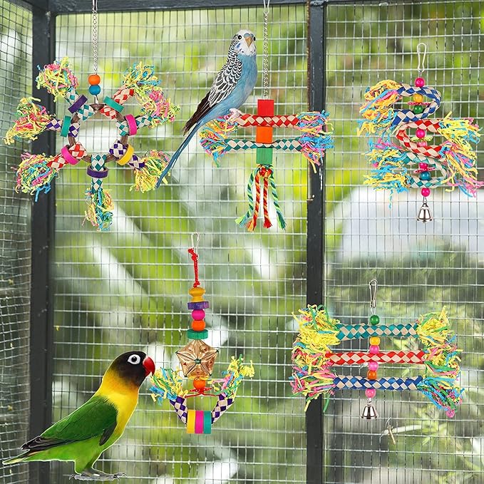 LifeIdeas 5PCS Bird Toys - Foraging, Shredding & Hanging Toys for Small to Medium Parrots, Conures, Cockatiels, Budgies, Lovebirds & Parrotlets - Bird Cage Accessories