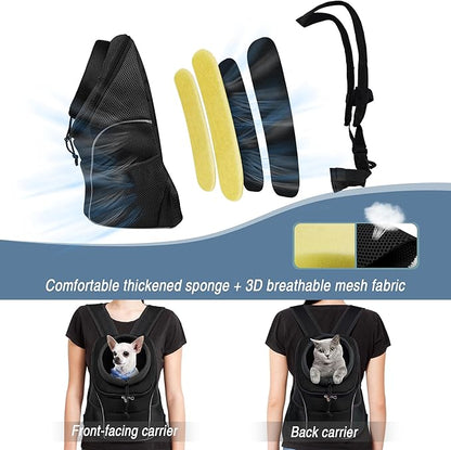 WOYYHO Pet Dog Carrier Backpack Small Dog Front Backpack Ventilated Dog Carrier Back Pack with Storage Pockets, Adjustable Straps & Safety Belt for Travel Hiking Outdoor(Size L: 10-14 lbs, All Black)