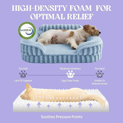 LE SURE Cute L-Plus Dog Beds, Orthopedic Waterproof Large Pet Bed with Sides, High Back Non-Slip Bottom and Egg-Crate Foam Dog Couch Sofa with Washable Removable Cover, Blue
