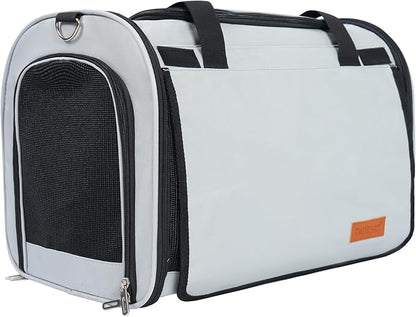 TWDEPART Cat Carrier Backpack - Multifunctional, Firm & Foldable with Roll-Up Shade, Breathable Design Includes Collapsible Bowl and Cushion (Light Grey)