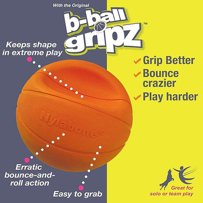 Nylabone Power Play Gripz Felt Basketball Rubber Fetch Toy, Squeaky Ball for Dogs, Large (1 Count)