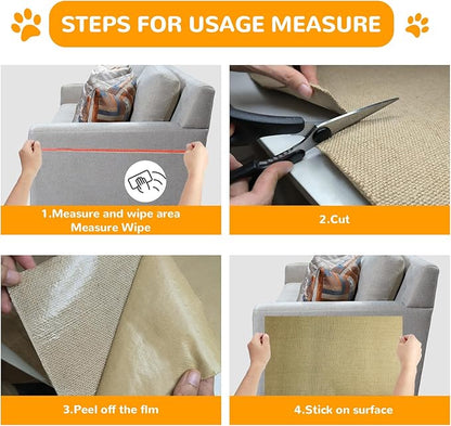 Jute 78.7"x15.8" Trimmable Cat Scratching Mat for Furniture Protector,Versatile Self-Adhesive Anti Cat Scratch Pad for Couch Protection&Cat Scratcher Tree/Post/Wall/Board/Twine Replacement