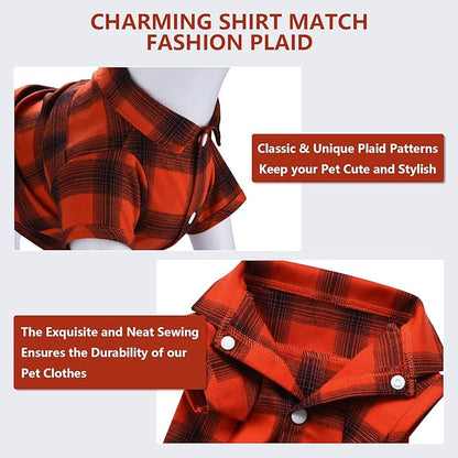 Koneseve Dog Shirt Plaid Dog Clothes for Small Dogs Boy Girl Cat Clothes Soft Puppy Outfit Adorable Pet T-Shirts Kitten Grid Costume Apparel Thanksgiving Christmas Clothing (Red#1; 3XL)
