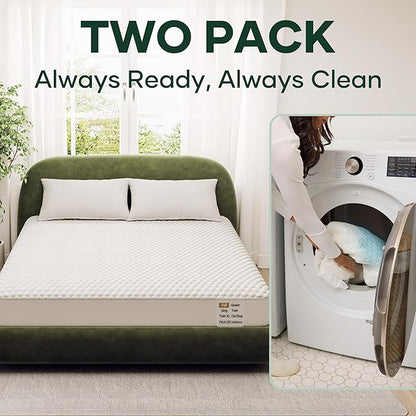 OhGeni 100% Waterproof Mattress Protector, Fitted Sheet,Full -2 Pack with Stretchable Pockets, Deep Sleep Noiseless Soft. Breathable Cooling Hypoallergenic Material, Mattress Cover for Bed