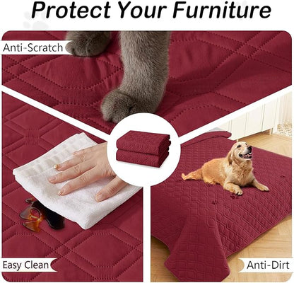 hyha Waterproof Dog Bed Blanket, Soft Pet Blankets, Waterproof Couch Cover for Dogs, Reversible Sofa Covers Washable for Furniture (40x80 Inch, Wine Red/Beige)