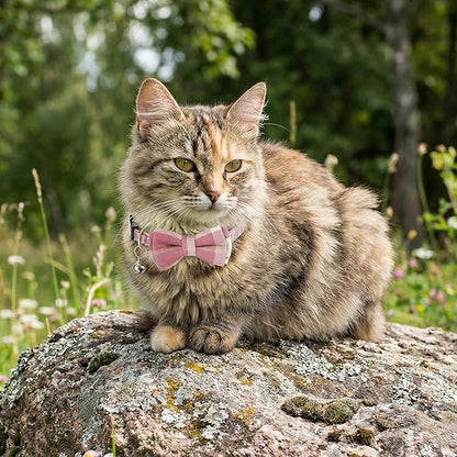 Cat Girl Collar Breakaway Bowtie - Safety Adjustable Cat Collars for Girl Cats with Bell - 7-11 Inches Length Christmas Cats Bow Tie Collar Pink