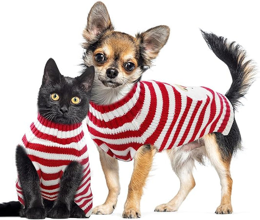 Dog Christmas Sweater Xmas Pet Clothes Cute Striped Santa Claus Costume Holiday Puppy Cat Jumpers Outfits New Year Gifts for Small Medium Large Dogs (XXS, Red White Stripe Santa Claus)