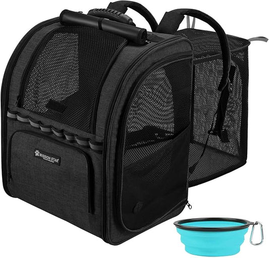 Expandable Cat Carrier Backpacks with Breathable Mesh, Pet Carrier Backpack for Cats Small Dogs Puppies Up to 20 Lbs, Dog Carrier Backpack Great for Travel/Hiking/Camping/Outdoor-Black