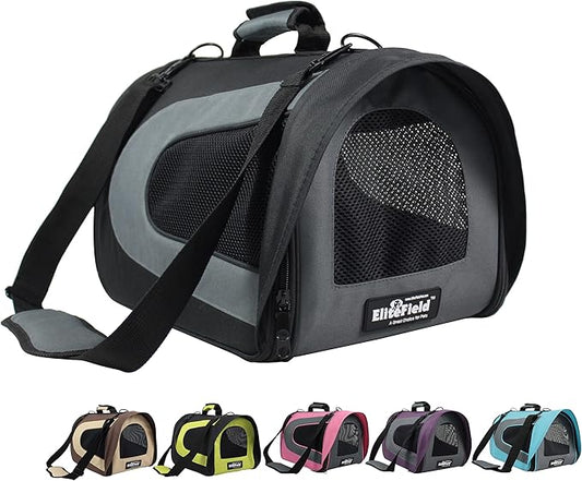 EliteField Deluxe Soft Pet Carrier (3 Year Warranty, Airline Approved), Multiple Sizes and Colors Available (20" L x 11" W x 11" H, Black+Gray)
