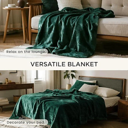 gogobunny Waterproof Bed Blanket, Reversible Sherpa Fleece Throw Blanket for Dog Puppy Cat, Furniture Cover Protects Bed Couch Sofa from Liquid Pee and Pet Fur (Forest Green, 90x108 inches)