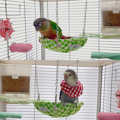 Waterproof Bird Bed for Cage, Hanging Bird Hammock Swing, Parakeet Bed Nest with Sturdy Bottom Won‘ t Collapse, Small Size Parrots Sleeping Hut for Conures, Budgies, Parakeet, Canary Finch (Green)