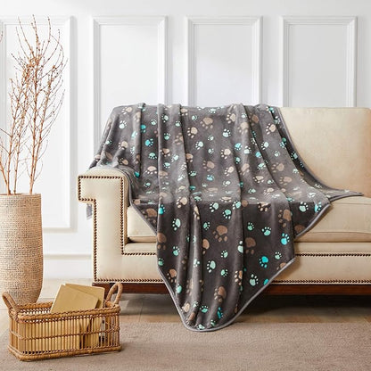 Allisandro 350 GSM-Super Soft and Premium Fuzzy Flannel Fleece Pet Dog Blanket, The Cute Print Design Washable Fluffy Blanket for Puppy Cat Kitten Indoor Outdoor, Grey, 40 x 32 Inches