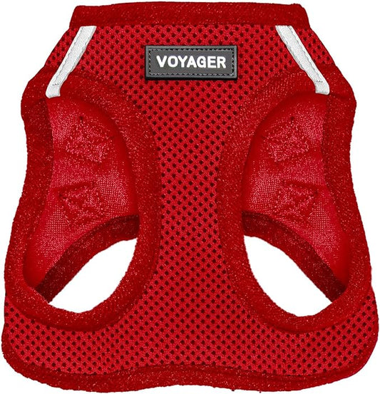 Best Pet Supplies Voyager Step-in Air Harness - All Weather Mesh, Reflective, No Pull Harness for Dogs, Cats - Secure with Hook & Loop Fastener, Buckle, Double D-Rings - Red, XXXS