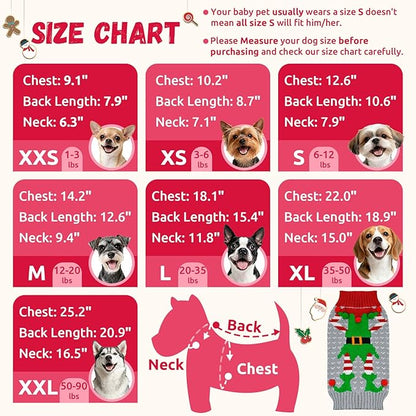 Dog Cat Ugly Christmas Sweater Boy Girl Xmas Pet Clothes Holiday Puppy Costume New Year Gifts for Small Medium Large Dogs Outfits (L, Grey Elf)