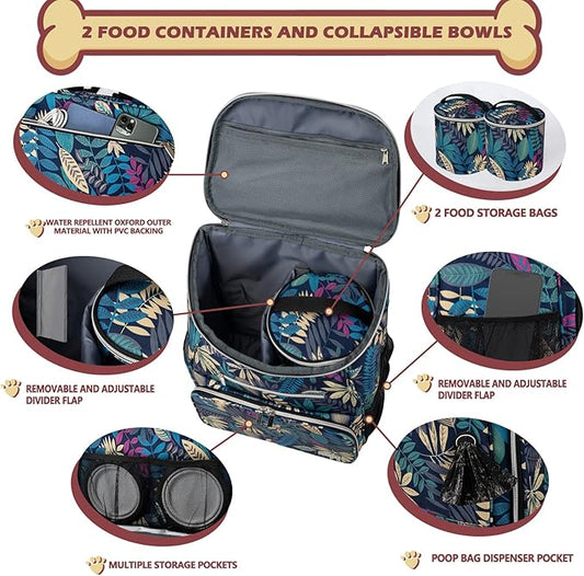 BAGLHER Dog Travel Bag Backpack, Airline Approved Pet Supplies Backpack, Dog Travel Bag with 2 Silicone Collapsible Bowls and 2 Food Baskets Hawaii