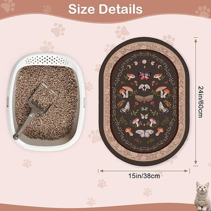 Bienbee Cat Litter Mat, 24" x 15" Litter Box Mat Rug with Non-Slip Bottom,Urine and Water Proof, Easy to Clean Cat Supplies Essentials for Indoor Kitty Kitten Floor, Brown Mushrooms M