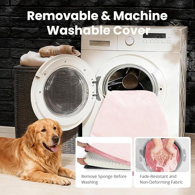 OhGeni Orthopedic Waterproof Dog Bed for Medium Large Dogs, Machine-Washable Removable Cover in Easy-Clean Fabric, High Density Foam & Easy-Carry Handle, Suitable for Crate, 35 inch (Pink)