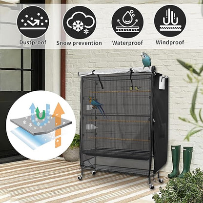 Bird Cage Covers for Night,38”L×23”W×51”H,420D Fabric Washable Waterproof Large Dust Pet Birdcage Breathable Warm Protection Cover,Distraction and Light Eliminator for Winter,Cats,Mink(with Mesh)