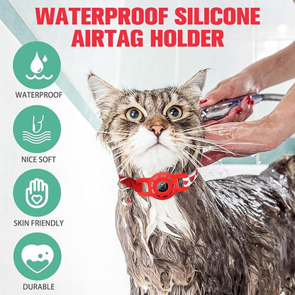 BINGPET AirTag Cat Collar with Bells, Upgraded Safety Elastic Cat Collar with Airtag Cat Collar Holder, Anti-Lost Cat Collars for Cats, Anti-Suffocation Kitty Puppy Collars