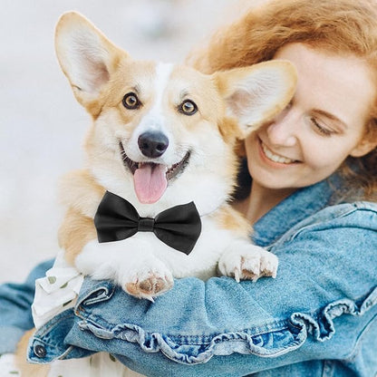 Black Bow Tie for Dogs, KOOLMOX Adjustable Dog Bow Tie Collar for Medium and Large Dogs Cats Pets Wedding Birthday Graduation Holiday Christmas Cosutmes