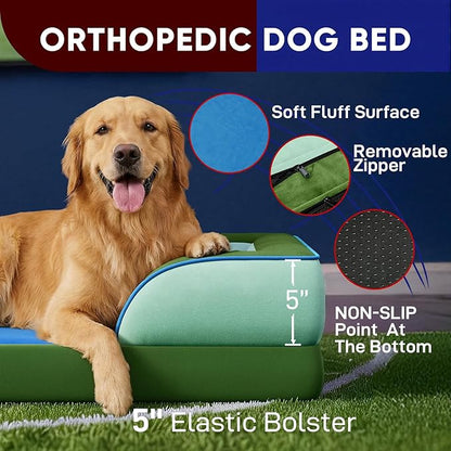 Comfort Expression Orthopedic Dog Bed for Extra Large Dogs 42x30 Inch, Waterproof Egg Crate Foam XL Pet Bed with Removable Bolsters, Dog Couch with Washable Cover & Non-Slip Bottom, Boston