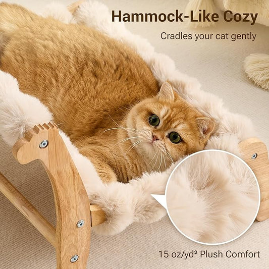 Solid Wood Cat Couch Bed for Indoor Cats, Modern Cat Sofa with Ultra-Soft Plush Surface Washable, Reclined Backrest, Elevated Plush Cat Lounge for Small to Adult Cats, Soft Khaki