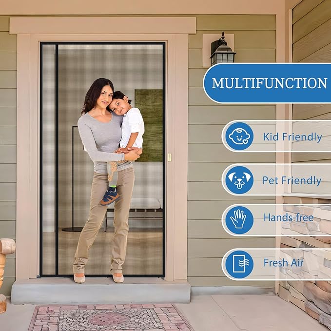 Magnetic Screen Door Left Right Side Opening Upgraded PET Mesh Greater Than Fiberglass and Polyester,Keep Bugs Out,Pet & Kid Friendly,Suitable for Sliding Doors,Patio French Doors-48" X 83"