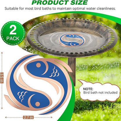 Saillong 2 Pack Bird Bath Copper Disk, Reinforced 99.99% Pure Copper Bird Bath Purification Disk for Physical Clean Water, Birdbaths Cleaner for Outdoor Birdbaths, Bowl and Garden Fountain (Fish)