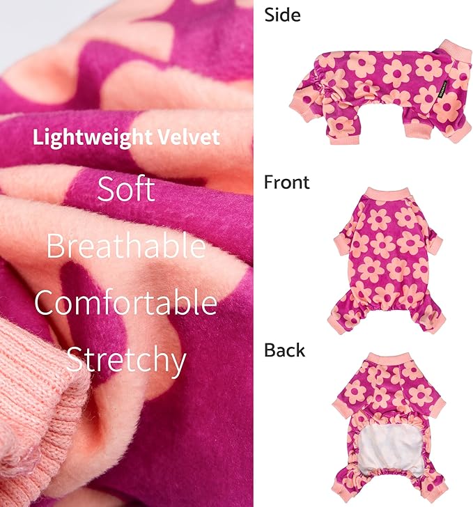 Fitwarm Flower Fleece Dog Pajamas, Warm Winter Dog Clothes for Small Dogs Girl, Cozy Pet Onesie with Feet, Pink, XL