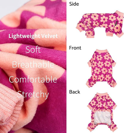 Fitwarm Flower Fleece Dog Pajamas, Warm Winter Dog Clothes for Small Dogs Girl, Cozy Pet Onesie with Feet, Pink, XL