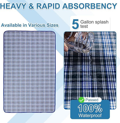 OUTCREATOR® Washable Bed Pads 34" x 76" (Pack of 2) for Incontinence Mattress Protector, Reusable Underpads for Elderly, Adults, Kids, Pets with Anti-Slip Bottom (Light Blue Plaid)