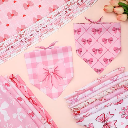 Kacctyen 50 Pcs Pink Dog Bandanas Bulk Spring Bandana for Dogs Grooming with Aesthetic Bowknots Pattern Adjustable Scarf Bib Washable for Small Medium Large Puppy Cats Pets Costume Accessories