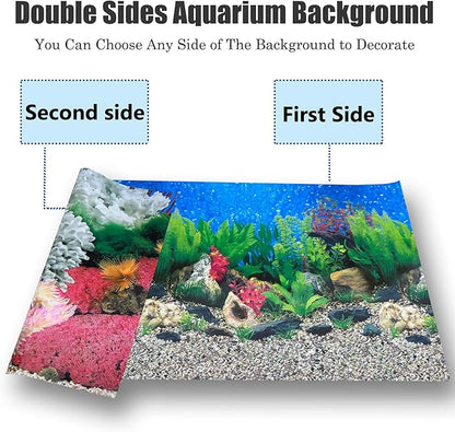 Aquatic Plant Aquarium Background Sticker Coral HD Fish Backgrounds for Aquariums Gravel Stone Fish Tank Wallpaper Decorations 2 Sided 12"x 25"