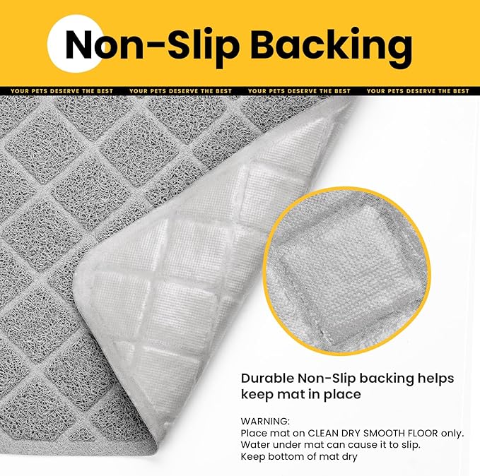 Cat Litter Mat Litter Trapping Mat, 24" x 17" Premium Durable PVC Grid Mesh with Scatter Control, Non-slip, Less Waste Cat Litter Box Mat, Grey 2 Pack