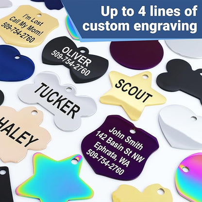GoTags Stainless Steel Pet ID Tags, Personalized Dog Tags and Cat Tags, up to 8 Lines of Custom Text, Engraved on Both Sides, in Bone, Round, Heart, Bowtie and More (Dog Bone, Small (Pack of 1))