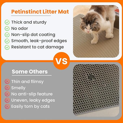 Extra Large Cat Litter Mat, 30x22 Inches Honeycomb Double Layer Cat Litter Trapping Mat, Non Slip Waterproof Urine Proof Large Kitty Litter Box Mat for Floor, Kitten Supplies, XL, Beige