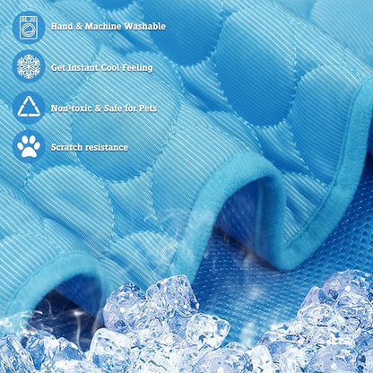 Washable Dog Cooling Mat Ice Silk Cooling Mat for Dogs Pet Self Cooling Pad Blanket Dog Cool Pad for Indoor & Outdoor Car Seats (Blue, 40x28 in)