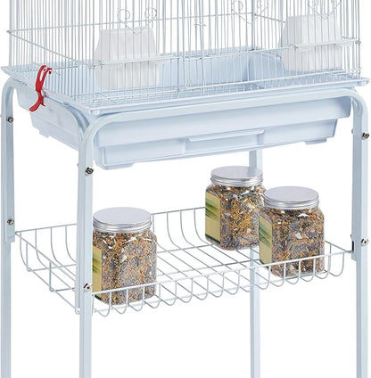 Yaheetech 62.5-inch Roof Top Flight Bird Cage for Parakeets Cockatiels Conures Finches Lovebirds Canaries Budgies Small Parrots, Large Birdcage with Detachable Rolling Stand, White